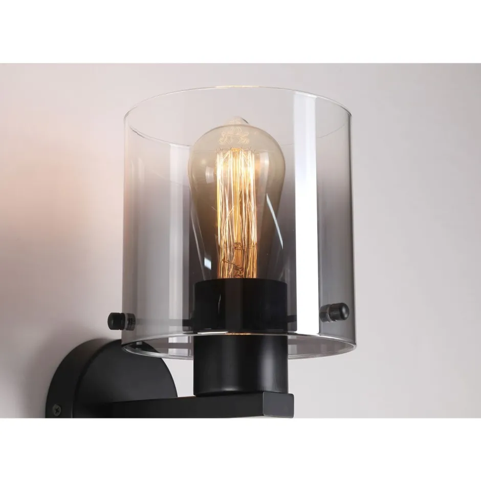 Searchlight Wandlampe Metall Rauchglas E27 H:24 cm mit Schalter< Wohnzimmerlampen|Metall Lampen
