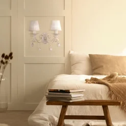 Maytoni Wandlampe Metall Stoff E14 in Shabby Weiß Gold Weiß< Wandleuchten|Schlafzimmer Lampen