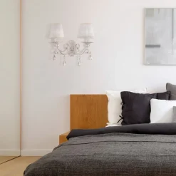 Maytoni Wandlampe Metall Stoff E14 in Shabby Weiß Gold Weiß< Wandleuchten|Schlafzimmer Lampen