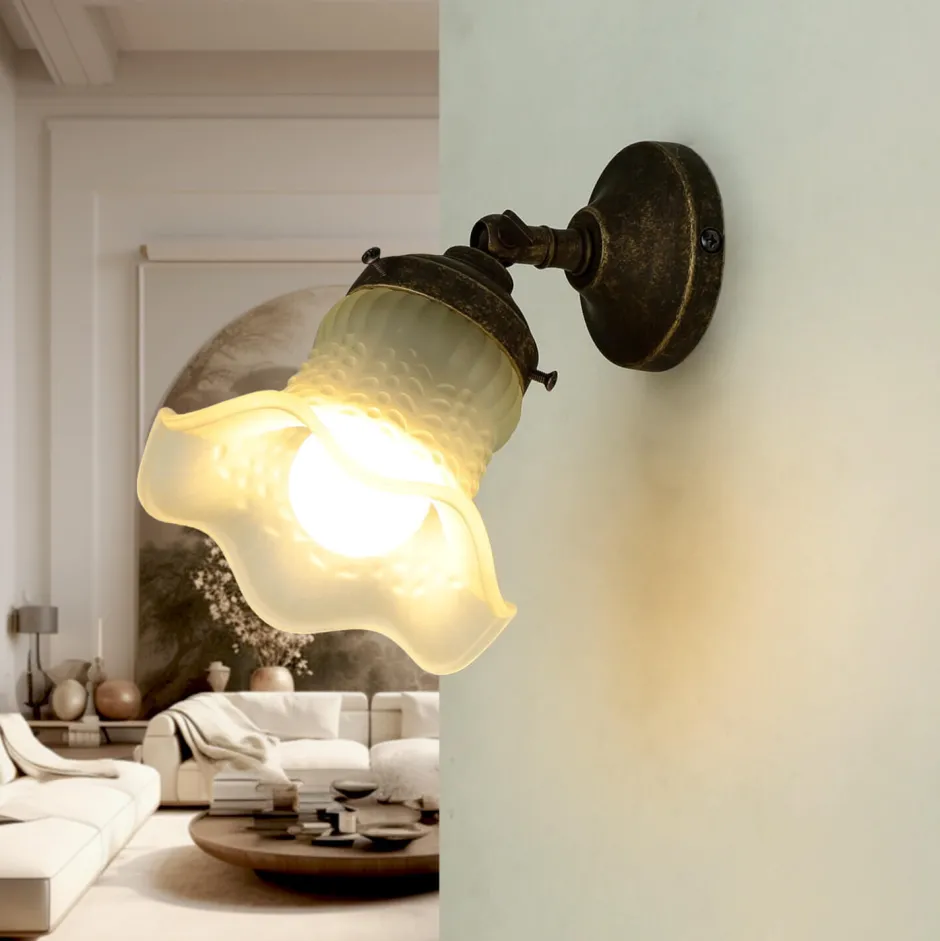 Giovanni Battista Wandlampe mit Glasschirm Floral aus Echt-Messing< Metall Lampen|Messinglampen