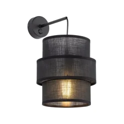 TK Lighting Wandlampe mit Schalter H: 33 cm Stoff Metall Schwarz E27< Wandleuchten|Schlafzimmer Lampen