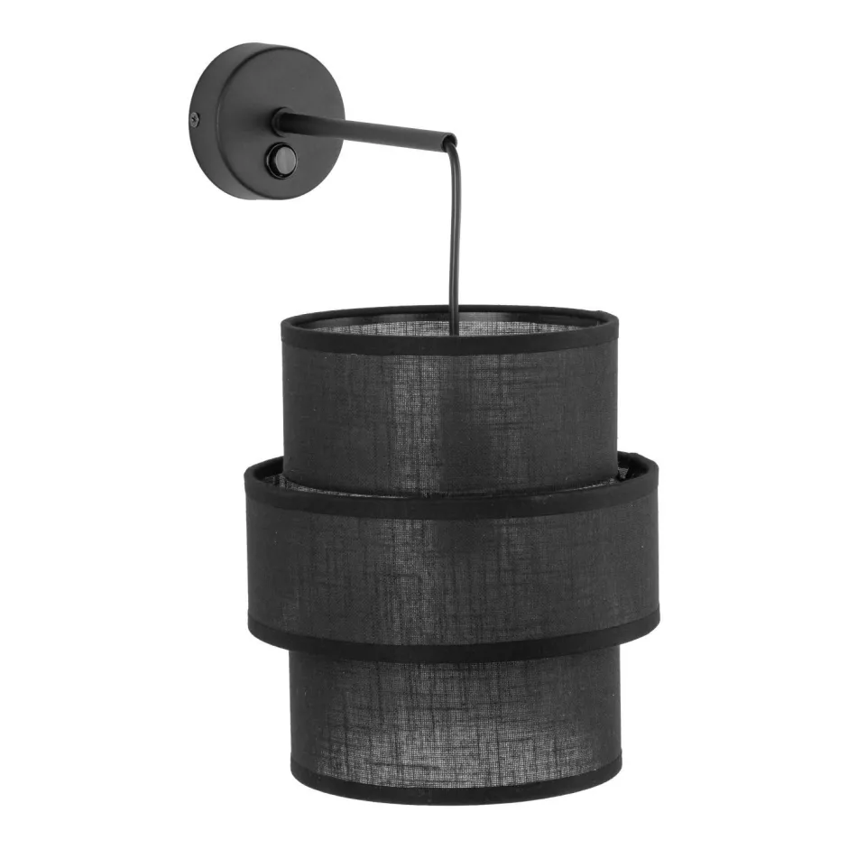 TK Lighting Wandlampe mit Schalter H: 33 cm Stoff Metall Schwarz E27< Wandleuchten|Schlafzimmer Lampen