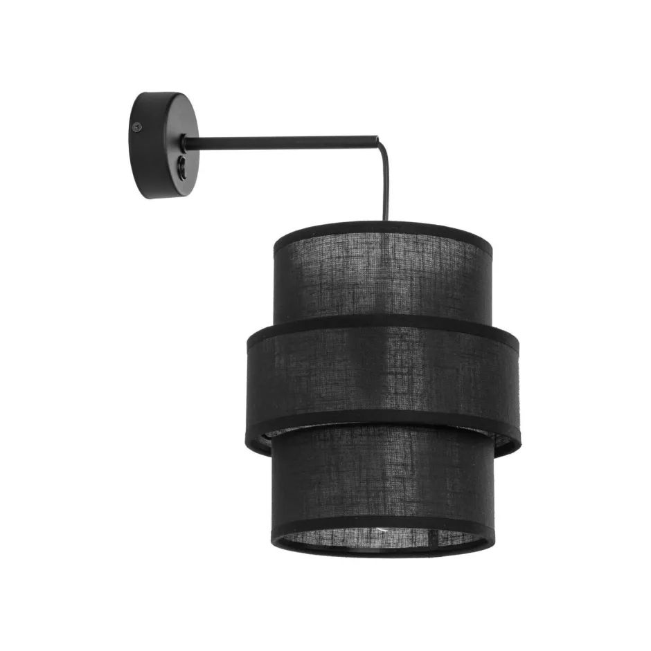 TK Lighting Wandlampe mit Schalter H: 33 cm Stoff Metall Schwarz E27< Wandleuchten|Schlafzimmer Lampen