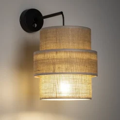 TK Lighting Wandlampe mit Schalter H: 33 cm Jute Metall E27 Modern< Wandleuchten|Schlafzimmer Lampen