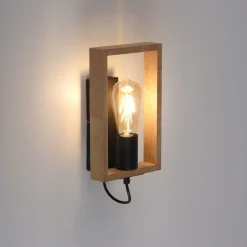 Wohnzimmerlampen|Metall Lampen*Just Light Wandlampe mit Schalter Holz Metall H:25 cm E27 Retro