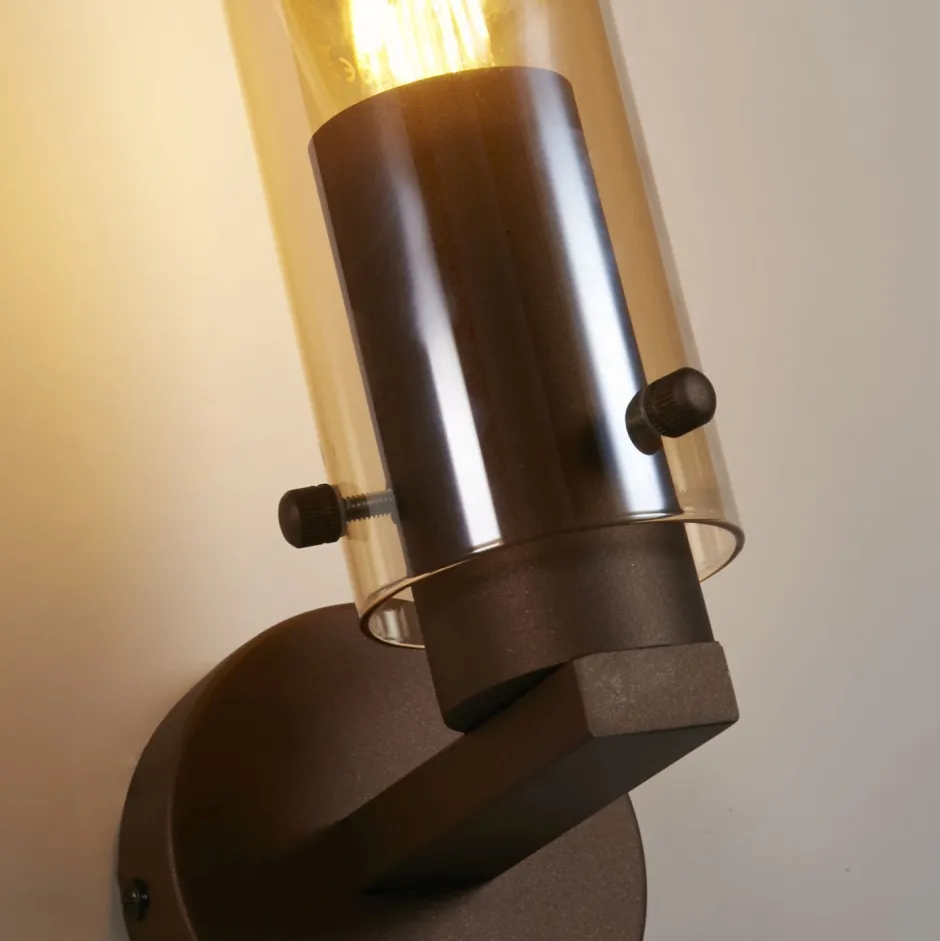 Searchlight Wandlampe mit Schalter Metall Glas E27 Mokka Bernstein< Wohnzimmerlampen|Metall Lampen