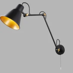 Wohnzimmerlampen|Retro Lampen*Searchlight Wandlampe mit Schalter verstellbar Schwarz Gold Gelenke