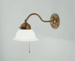 Berliner Messingleuchten Wandlampe mit Zugschalter Glas Messing E27 blendarm< Wohnzimmerlampen|Küchenlampen