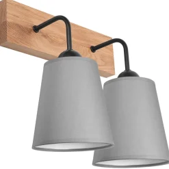 Wandleuchten|Flurlampen*Lamkur Wandlampe Modern Grau Natur B: 33 cm 2-flammig E27 Stoff Holz