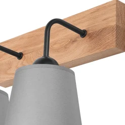 Wandleuchten|Flurlampen*Lamkur Wandlampe Modern Grau Natur B: 33 cm 2-flammig E27 Stoff Holz