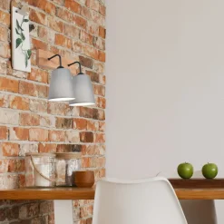 Wandleuchten|Flurlampen*Lamkur Wandlampe Modern Grau Natur B: 33 cm 2-flammig E27 Stoff Holz