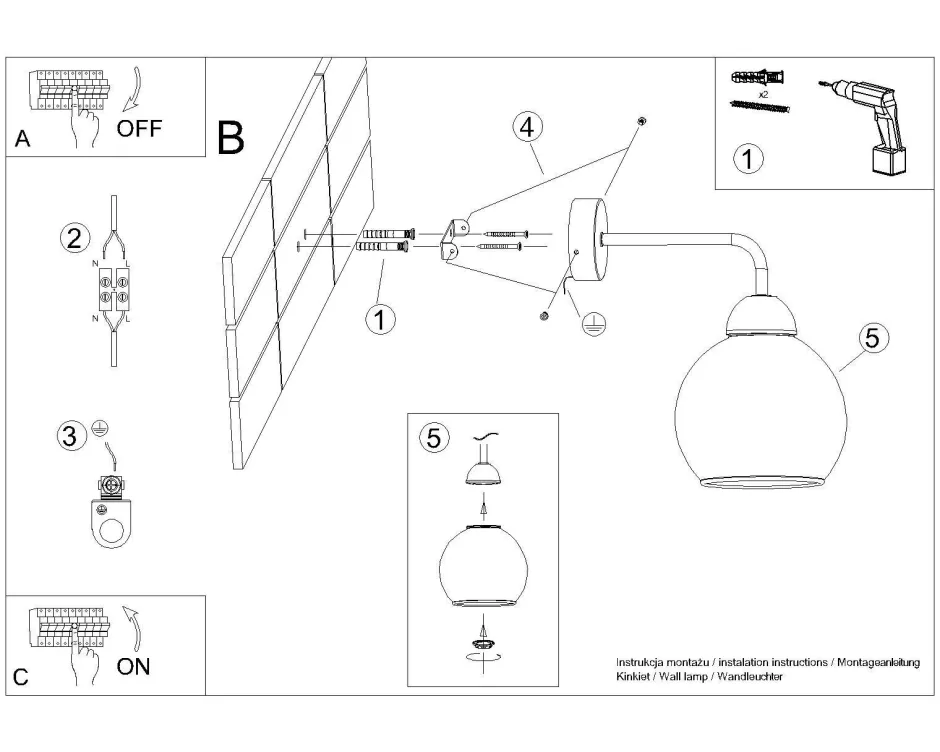 Glaslampen|Moderne Lampen*Sollux Wandlampe Rauchglas Modern elegant ALPHERG
