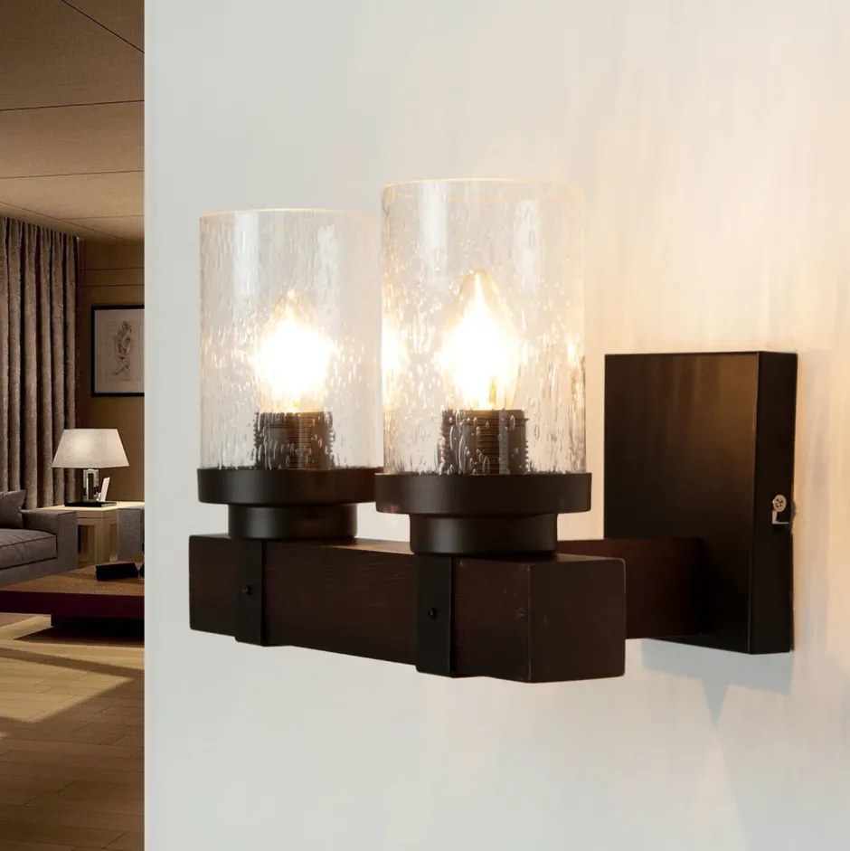 Flurlampen|Küchenlampen*Easylight Wandlampe Rustikal B: 31 cm 2x E27 Metall Regenglas