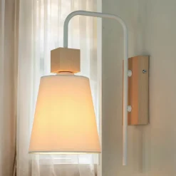 Wohnzimmerlampen|Stofflampen*Lamkur Wandlampe Schirm Weiß Holz Skandinavisch REILLY