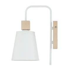 Wohnzimmerlampen|Stofflampen*Lamkur Wandlampe Schirm Weiß Holz Skandinavisch REILLY