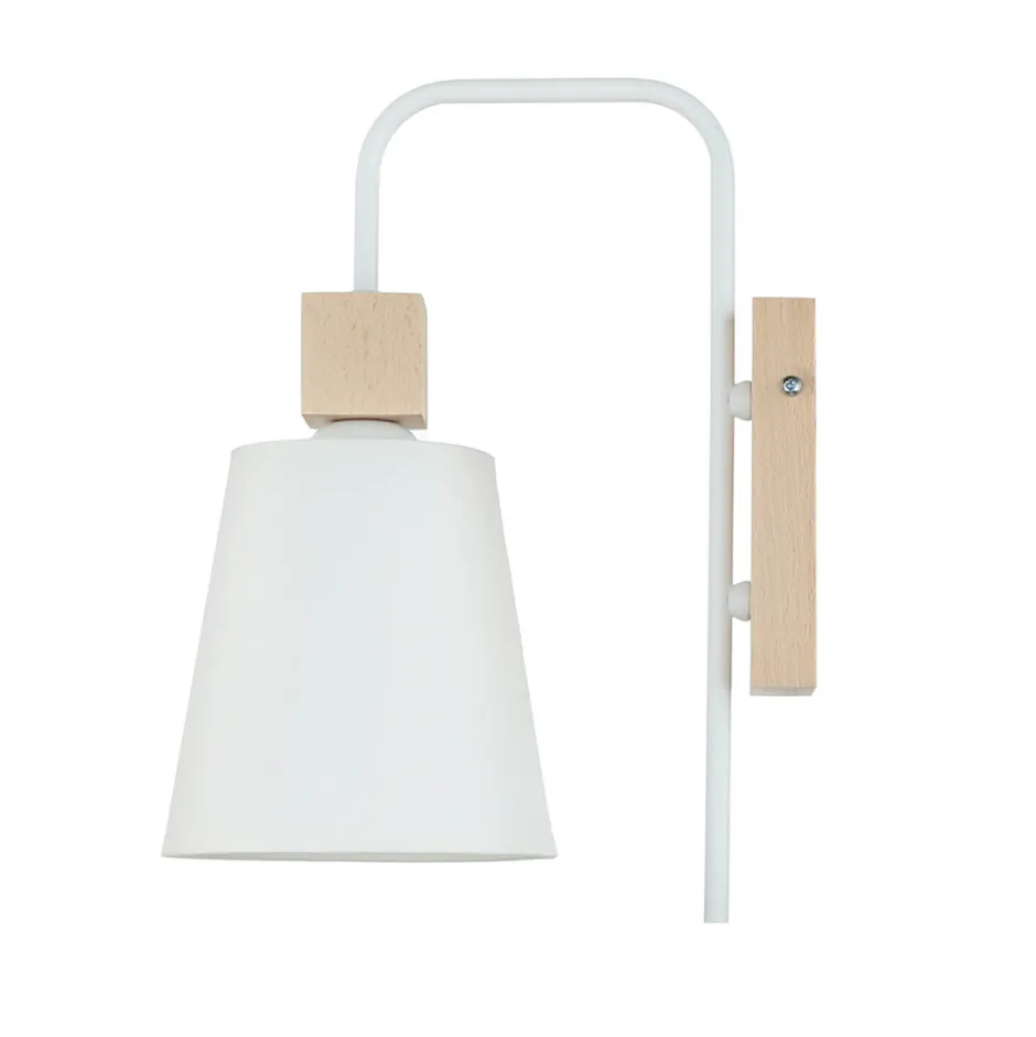Wohnzimmerlampen|Stofflampen*Lamkur Wandlampe Schirm Weiß Holz Skandinavisch REILLY