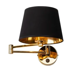 Wandleuchten|Schlafzimmer Lampen*TK Lighting Wandlampe Schlafzimmer Schwenkarm Schalter E27 Gold Schwarz