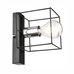 Lamkur Wandlampe Schwarz Chrom Würfel Metall Draht für E27 B: 13 cm< Wandleuchten|Flurlampen