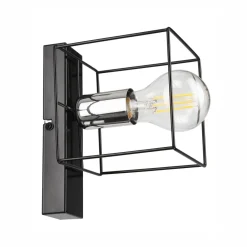 Lamkur Wandlampe Schwarz Chrom Würfel Metall Draht für E27 B: 13 cm< Wandleuchten|Flurlampen
