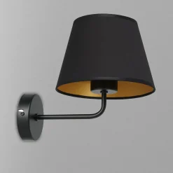 Wandleuchten|Schlafzimmer Lampen*Luminex Wandlampe Schwarz Gold Stoffschirm konisch H:23 cm E27