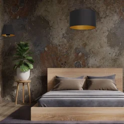 Wandleuchten|Schlafzimmer Lampen*Luminex Wandlampe Schwarz Gold Stoffschirm konisch H:23 cm E27