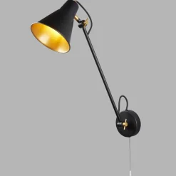 Wohnzimmerlampen|Retro Lampen*Searchlight Wandlampe Schwarz Golz verstellbar Gelenke E27 mit Schalter