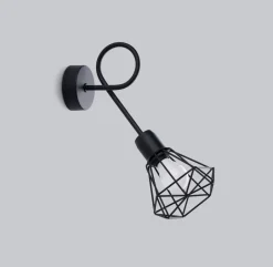 Wandleuchten|Küchenlampen*Sollux Wandlampe Schwarz lang Retro E27 Käfigschirm BUNA