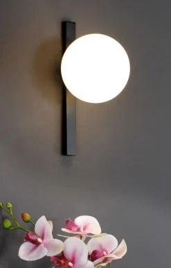 Wohnzimmerlampen|Glaslampen*Eco-Light Wandlampe Schwarz Weiß Glaskugel E14 B:14 cm blendarm