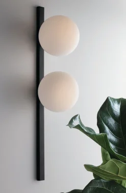 Eco-Light Wandlampe Schwarz Weiß Glaskugel E14 H:60 cm 2-flammig< Wohnzimmerlampen|Glaslampen