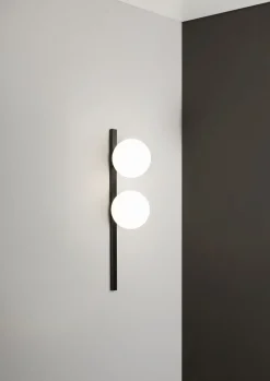 Eco-Light Wandlampe Schwarz Weiß Glaskugel E14 H:60 cm 2-flammig< Wohnzimmerlampen|Glaslampen