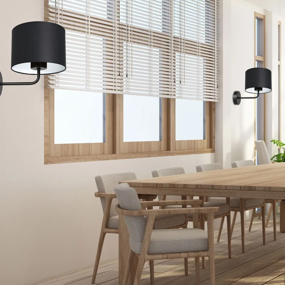 Wandleuchten|Schlafzimmer Lampen*Luminex Wandlampe Schwarz Weiß Stoff Metall H:23 cm wohnlich