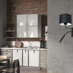 Wandleuchten|Schlafzimmer Lampen*Luminex Wandlampe Schwarz Weiß Stoff Lesearm E27 G9 wohnlich