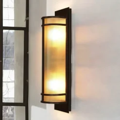 Glaslampen|Designerlampen*Elstead Wandlampe SHOJI Bronze Vintage Leuchte Flur Diele