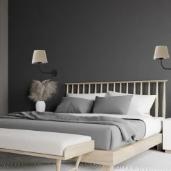 Wandleuchten|Moderne Lampen*TK Lighting Wandlampe Stoff Metall E27 Schwarz Natur Schlafzimmer