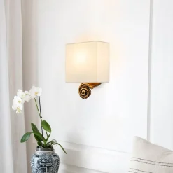 Elstead Wandlampe Stoffschirm H: 25,4 cm in Blattgold Weiß< Wandleuchten|Flurlampen