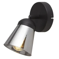 Searchlight Wandlampe verstellbar Schwarz Rauchgrau E14 Glasschirm< Wandleuchten|Flurlampen
