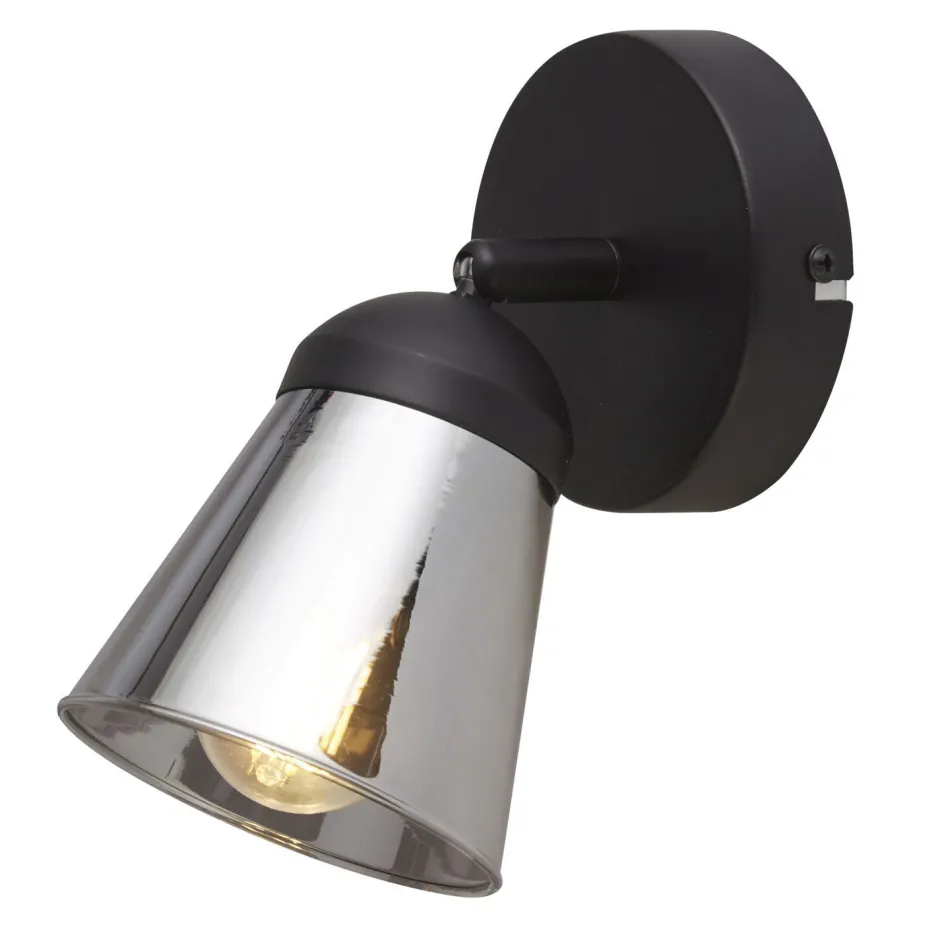 Searchlight Wandlampe verstellbar Schwarz Rauchgrau E14 Glasschirm< Wandleuchten|Flurlampen