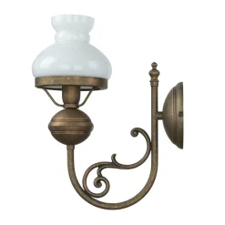 Giovanni Battista Wandlampe Weiß Glasschirm aus Echt-Messing Antik< Wandleuchten|Esszimmer Lampen