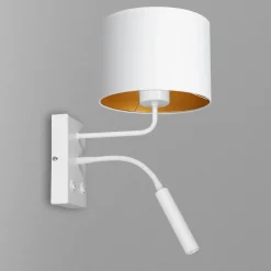 Wandleuchten|Schlafzimmer Lampen*Luminex Wandlampe Weiß Gold Stoff Lesearm E27 G9 blendarm