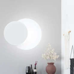 Wandleuchten|Flurlampen*Emibig Wandlampe Weiß Metall Holz rund Skandinavisch G9