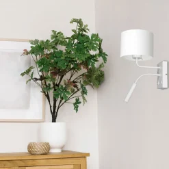 Wandleuchten|Schlafzimmer Lampen*Luminex Wandlampe Weiß Stoff Lesearm E27 G9 H:38 cm blendarm