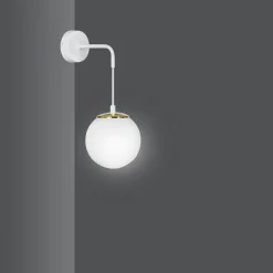 Emibig Wandlampe Weiß verstellbar Kugel Schirm Glas Metall E27< Wandleuchten|Küchenlampen
