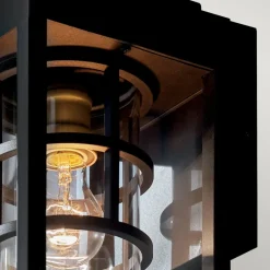 Stofflampen|Rustikale Lampen*Elstead Wandlaterne Schwarz für E27 IP44 45,7 cm hoch Vintage