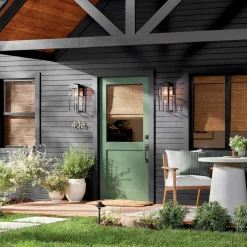 Stofflampen|Rustikale Lampen*Elstead Wandlaterne Schwarz für E27 IP44 45,7 cm hoch Vintage