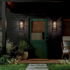 Stofflampen|Rustikale Lampen*Elstead Wandlaterne Schwarz für E27 IP44 45,7 cm hoch Vintage