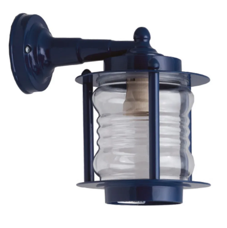 Lido Wandleuchte außen Glas Messing E27 IP23 Blau Maritim< Außenwandleuchten|Gartenlaternen