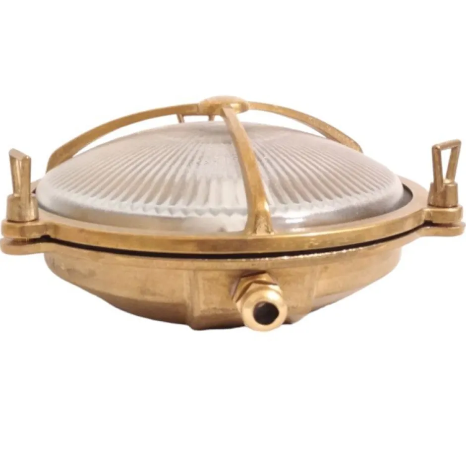 Rustikale Lampen|Metall Lampen*Lido Wandleuchte Außen Glas Messing Haus rund Maritim