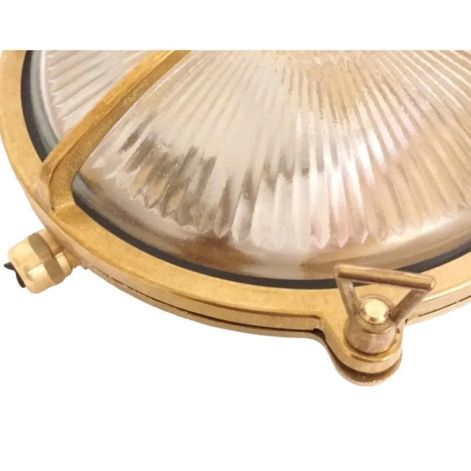 Rustikale Lampen|Metall Lampen*Lido Wandleuchte Außen Glas Messing Haus rund Maritim