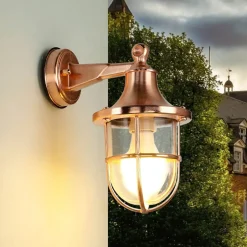 Rustikale Lampen|Metall Lampen*Lido Wandleuchte außen in Kupfer IP64 Messing Maritim SANTORIN