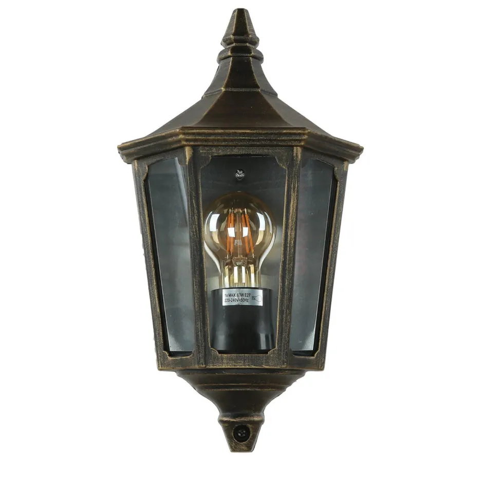 Vintage Lampen|Rustikale Lampen*Elstead Wandleuchte Außen Laterne Goldschwarz Aluminium